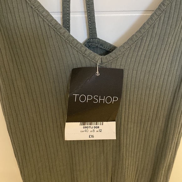 NWT Topshop Strappy Ribbed Bodysuit Olive Green Size 8 - Picture 4 of 4